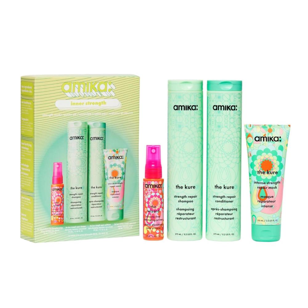 imageamika inner strength repair routine set gift set for dry damaged hair from bleach color chemical or heat use