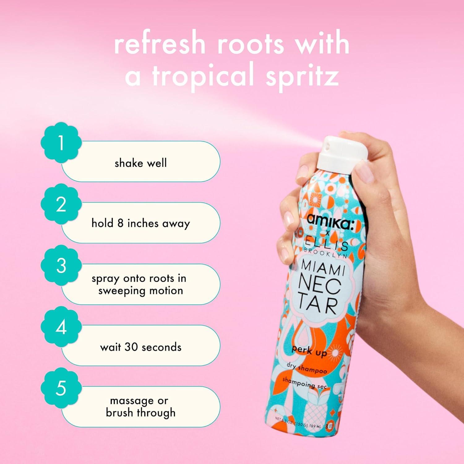 imageamika perk up talcfree dry shampoo refreshes roots with a voluminous oomph between washes no white residue absorbs oil reduces odor for all hair typesmiami nectar